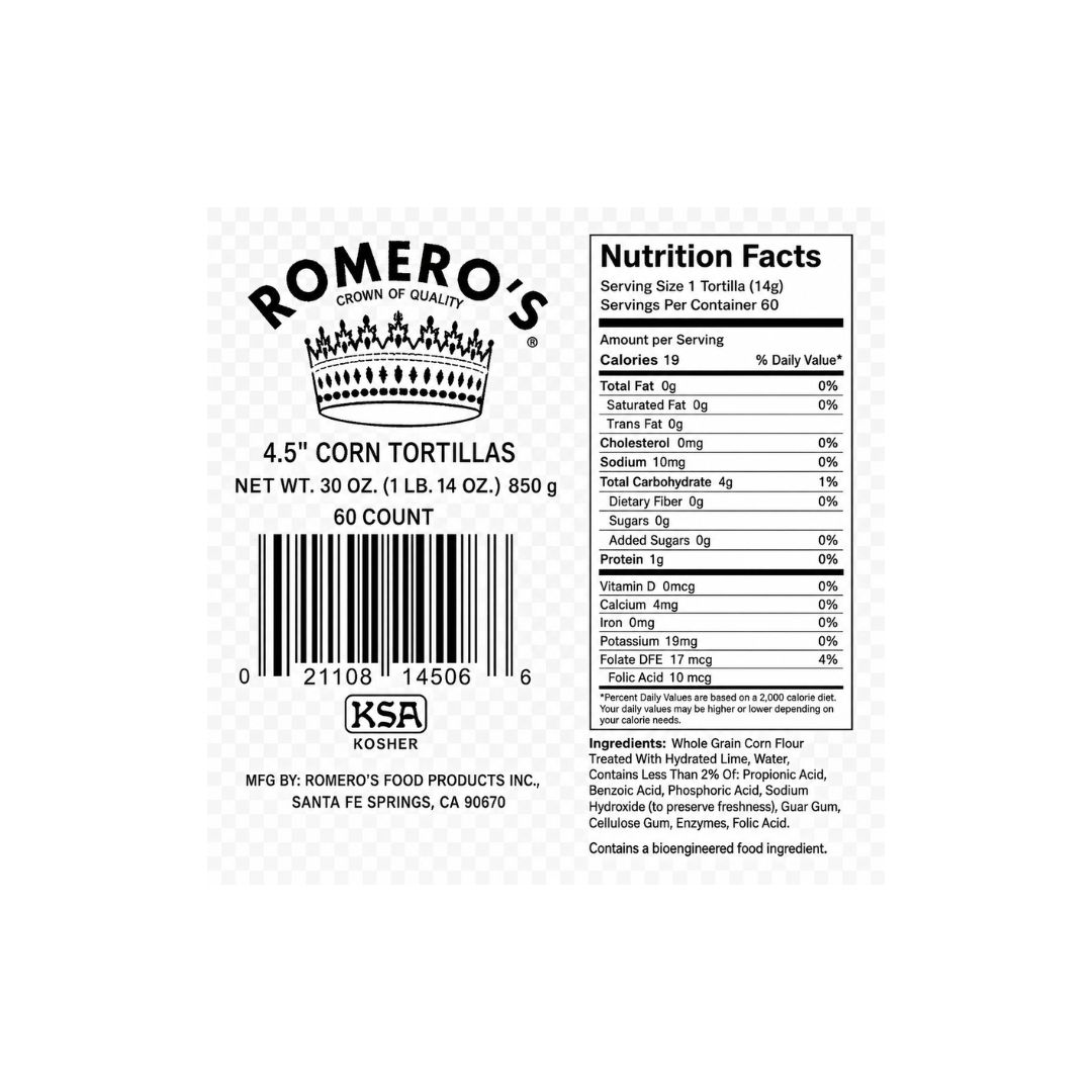 Romero’s 4.5" Corn Tortillas – 60 ct