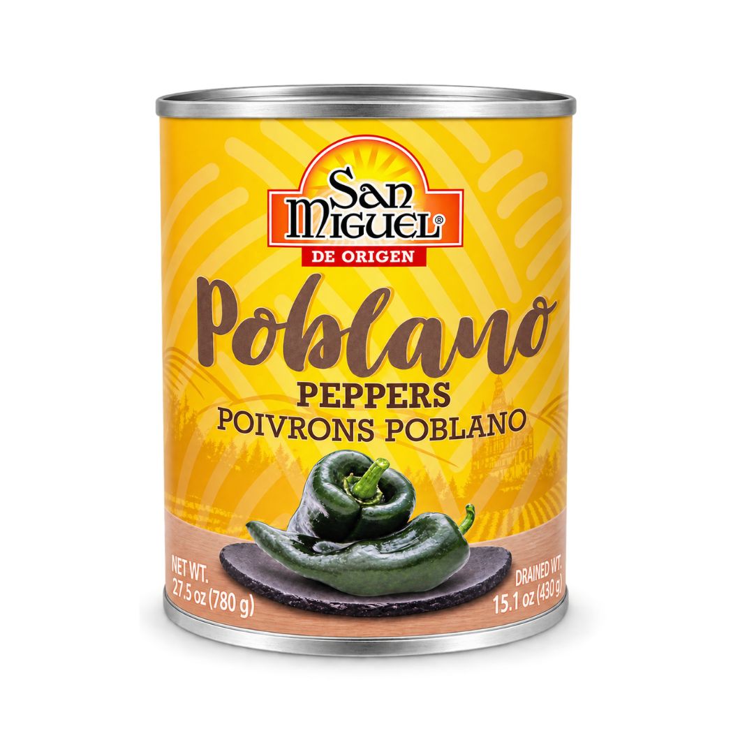 San Miguel de Origen Whole Fire Roasted Poblano Peppers – 27.5 oz