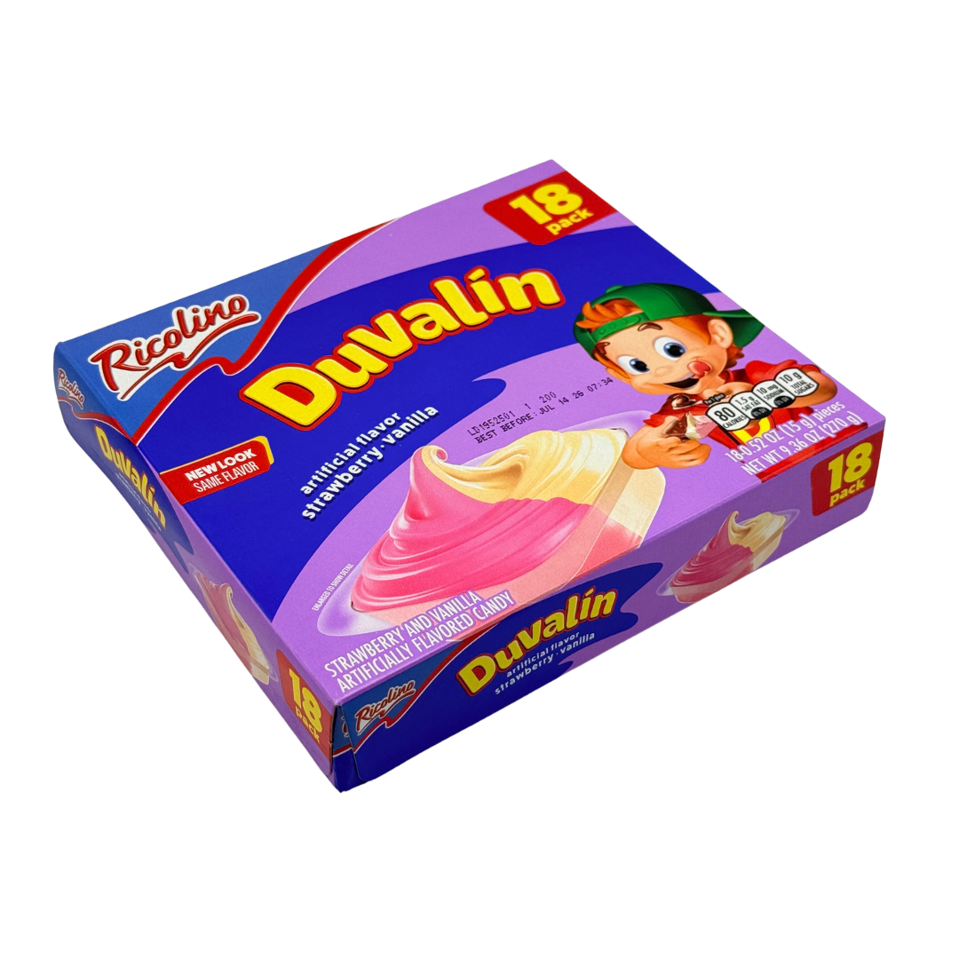 Duvalín Crema de Caramelo Fresa y Vainilla (Bi Sabor) – Paquete de 18