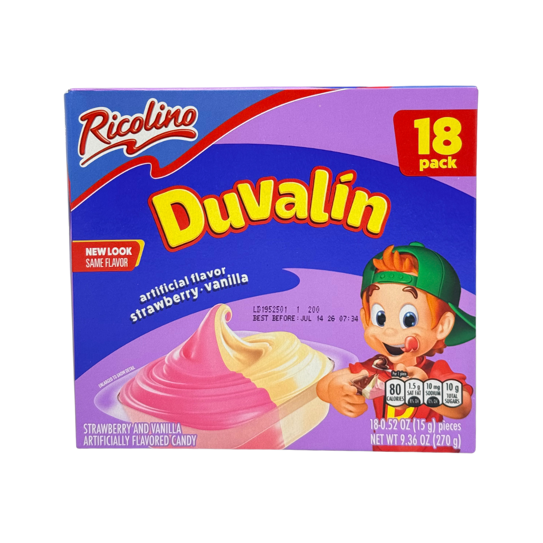 Duvalín Crema de Caramelo Fresa y Vainilla (Bi Sabor) – Paquete de 18
