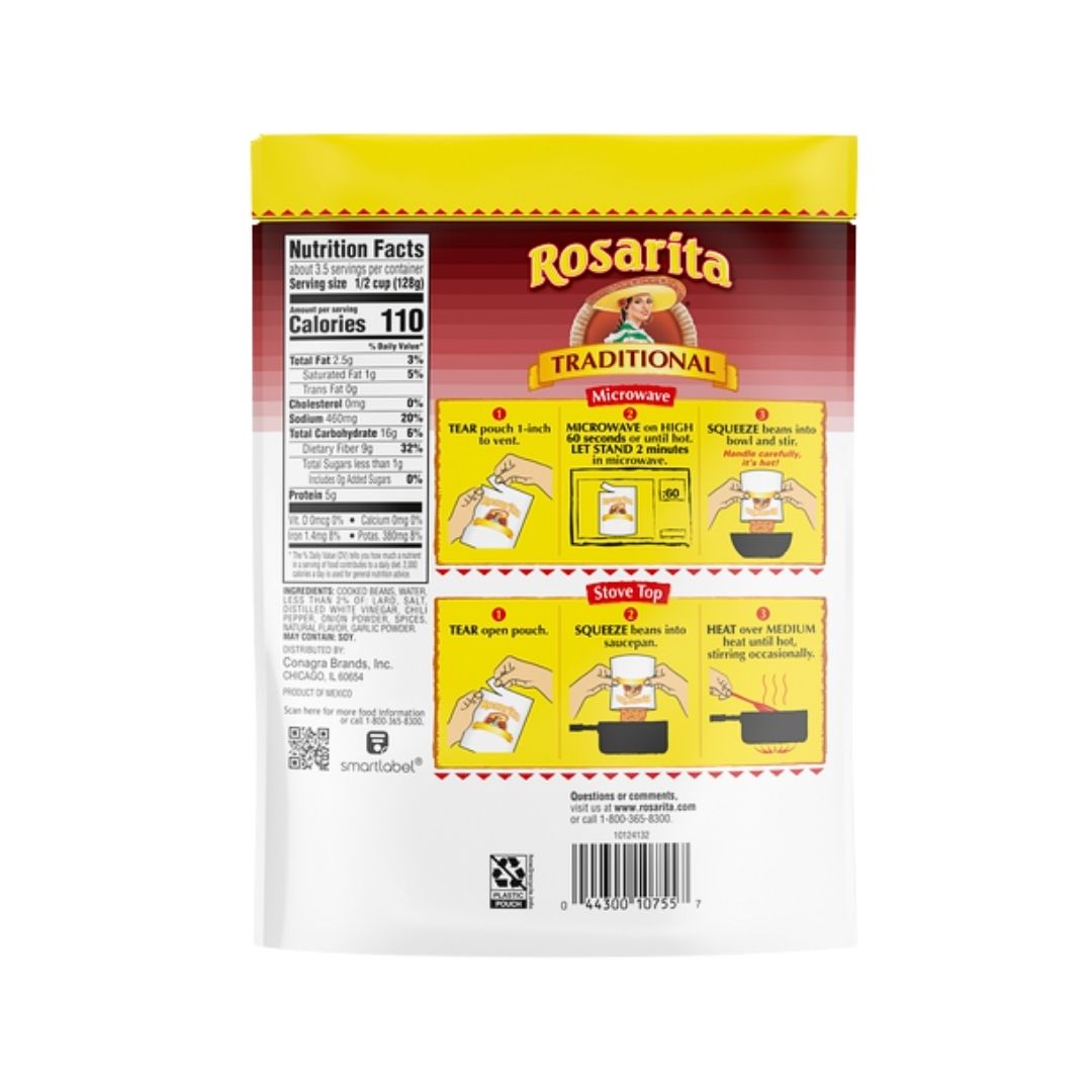 Rosarita Refried Beans Traditional Microwavable Pouch - 15.2 oz - MexGrocer.com