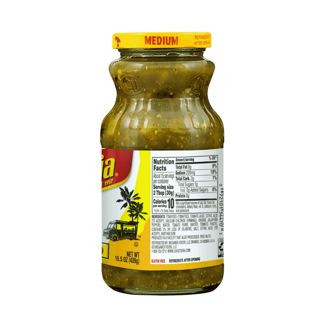 La Victoria Salsa Verde Fire Roasted - Medium - 15.5 oz - MexGrocer.com