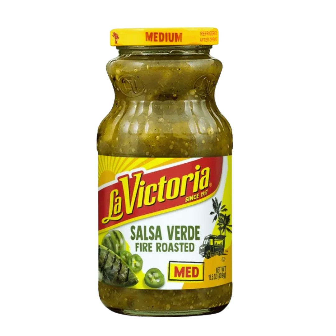 La Victoria Salsa Verde Fire Roasted - Medium - 15.5 oz - MexGrocer.com