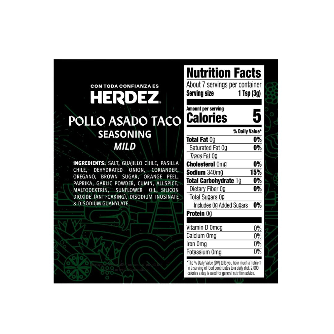 Herdez Pollo Asado Taco Seasoning Mild – Chile & Spices .78 oz
