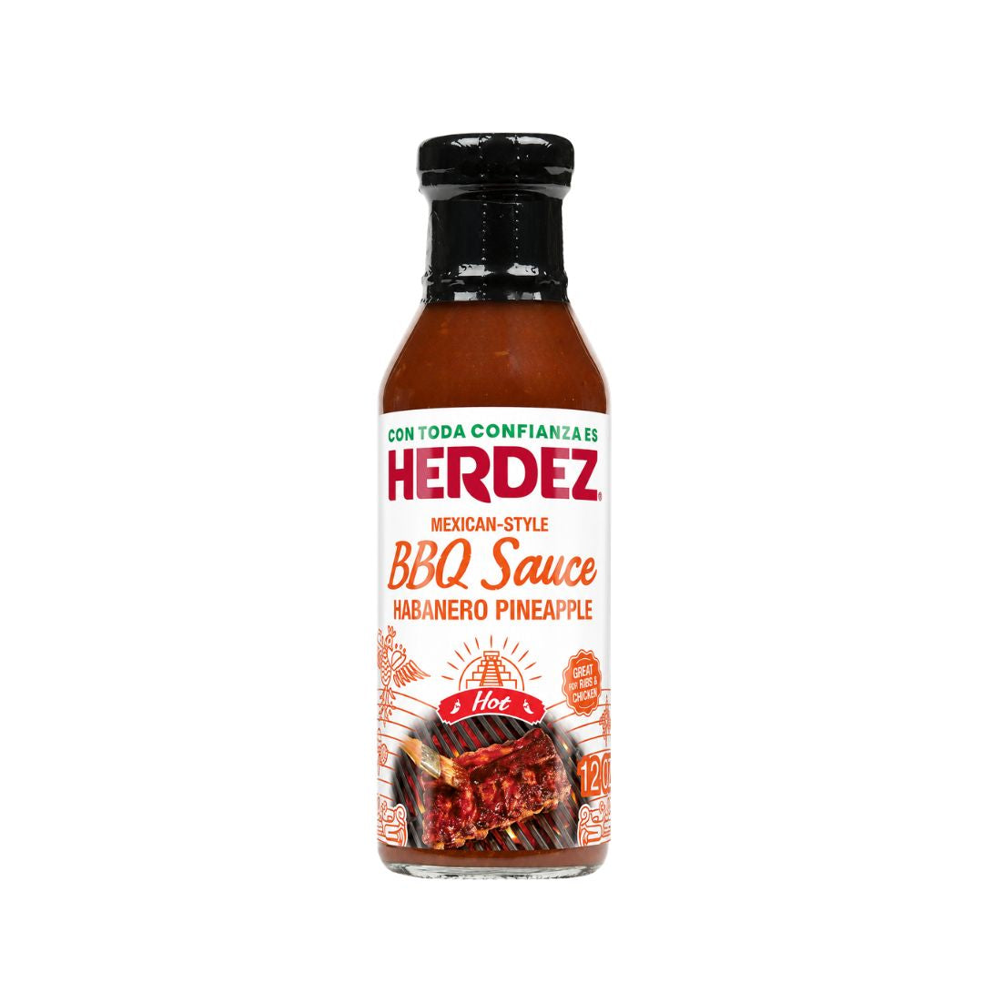 Herdez Mexican-style BBQ sauce bottle on a white background