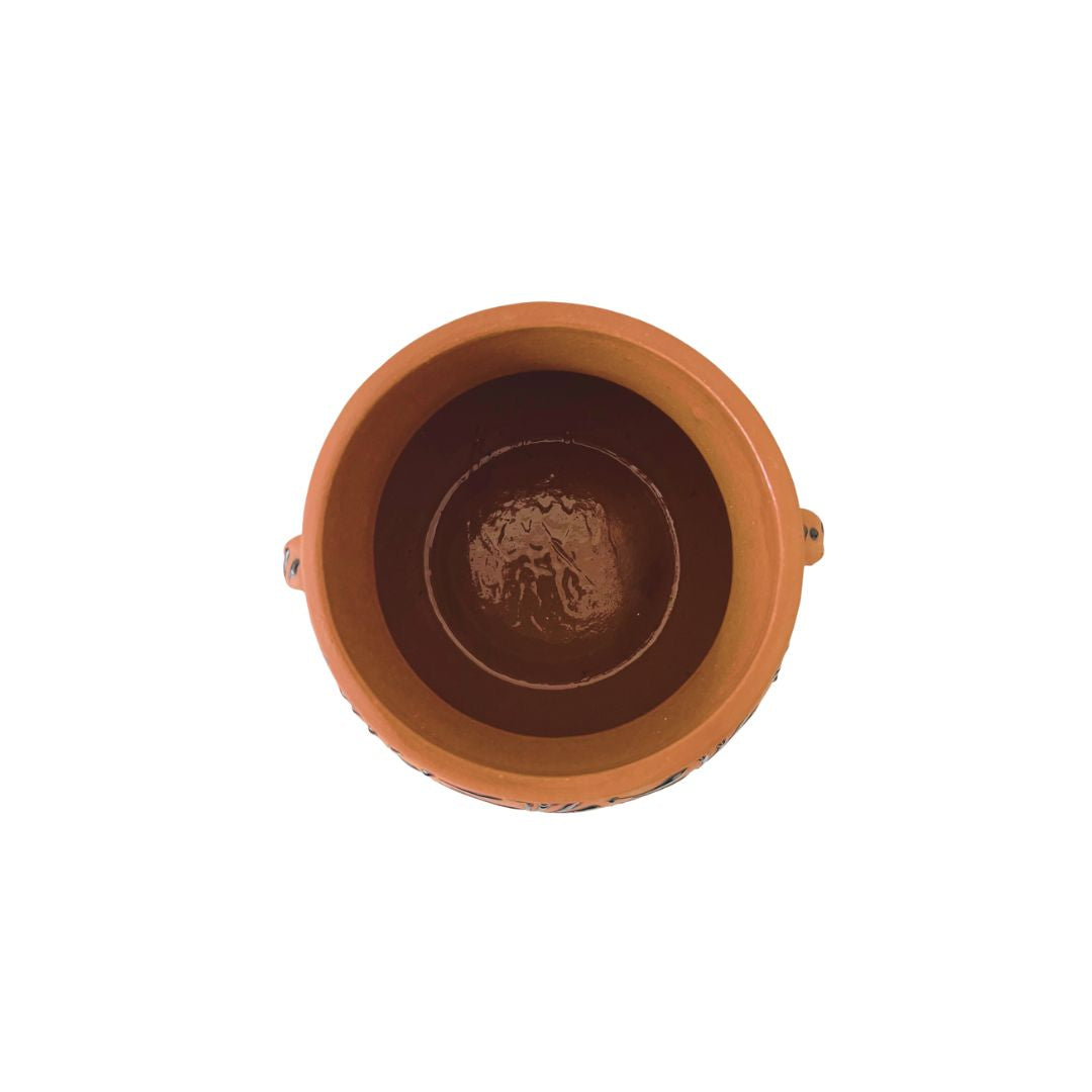 Mexican Clay Bean Pot with Lid 4 Liters – Olla de Barro Floral Engobe Design