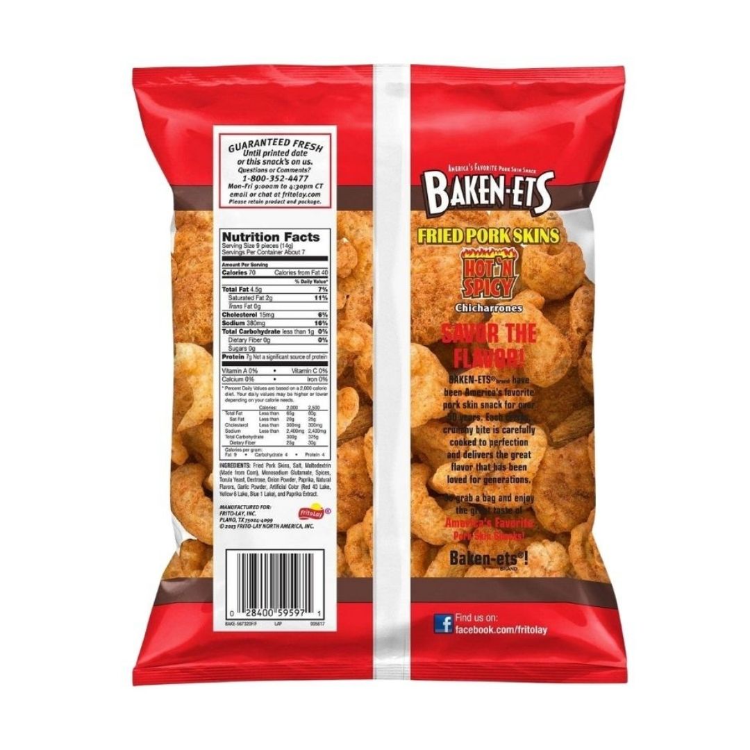 Baken-ets Hot' n Spicy Pork Rinds / Chicharrones 4 oz