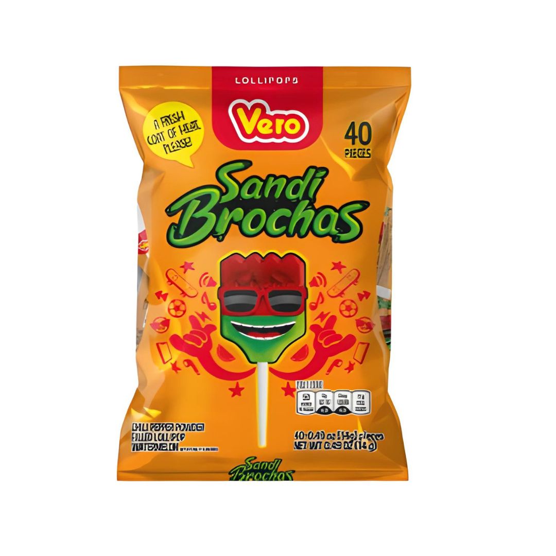 Vero Sandi Brochas Watermelon Lollipops with Chili Pepper Powder Filling – 40 ct