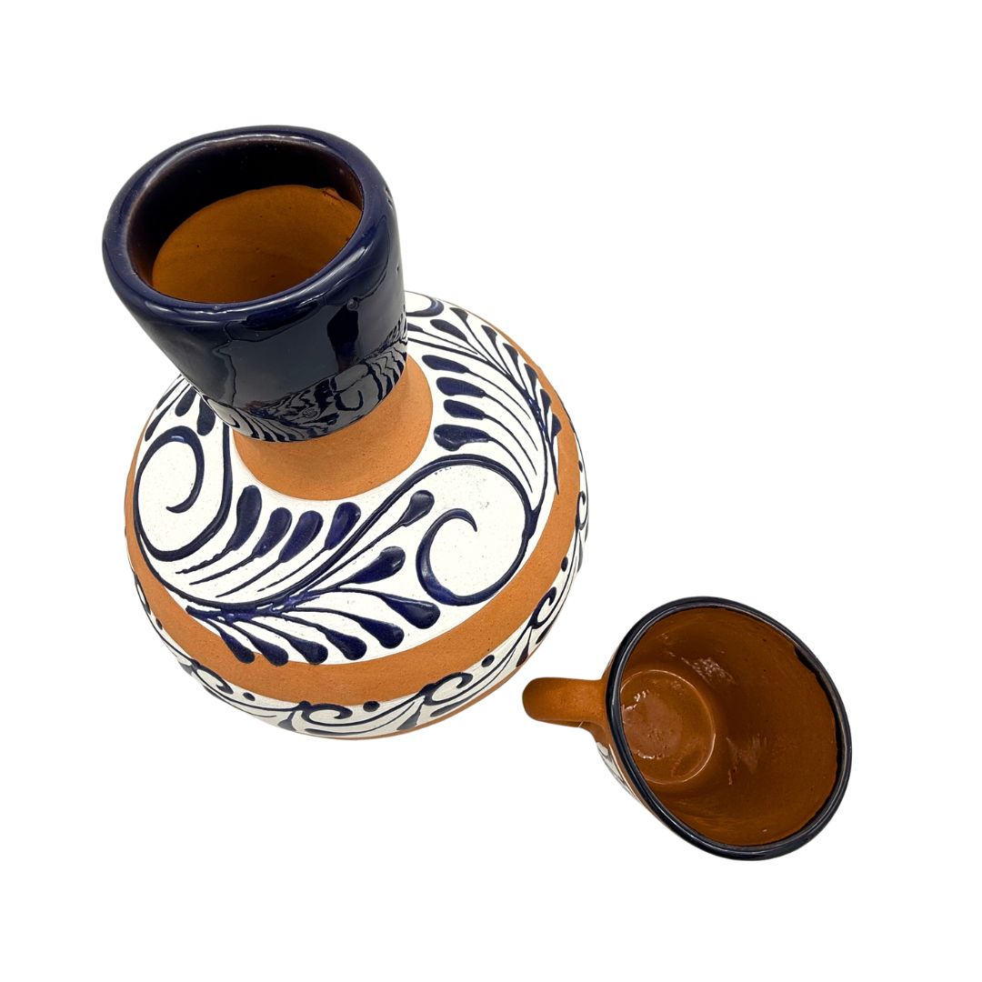 Jarra de agua de barro con taza - Diseño Canela, sin plomo - 4 cuartos - 1 juego