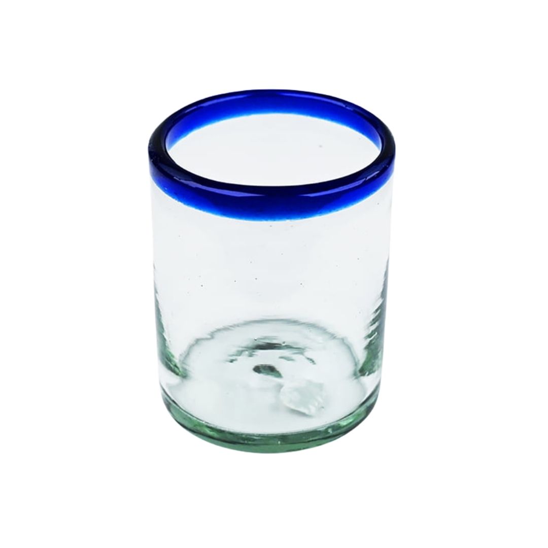 Hand Blown Glass with Blue Trim from Mexico - 1 unit