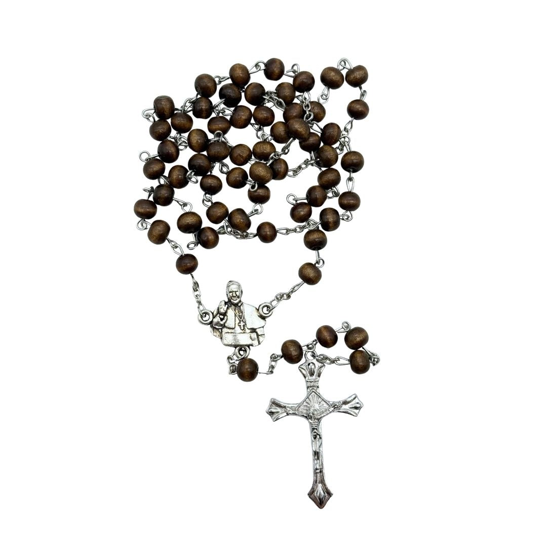 Pope Francis & St. Francis Brown Wood Rosary - 1 unit