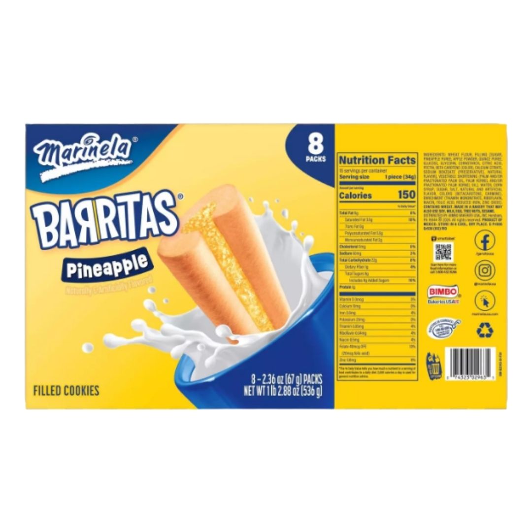 Marinela Barritas de Pina - Pineapple Filled Fruit Bars - 6 Twin Packs