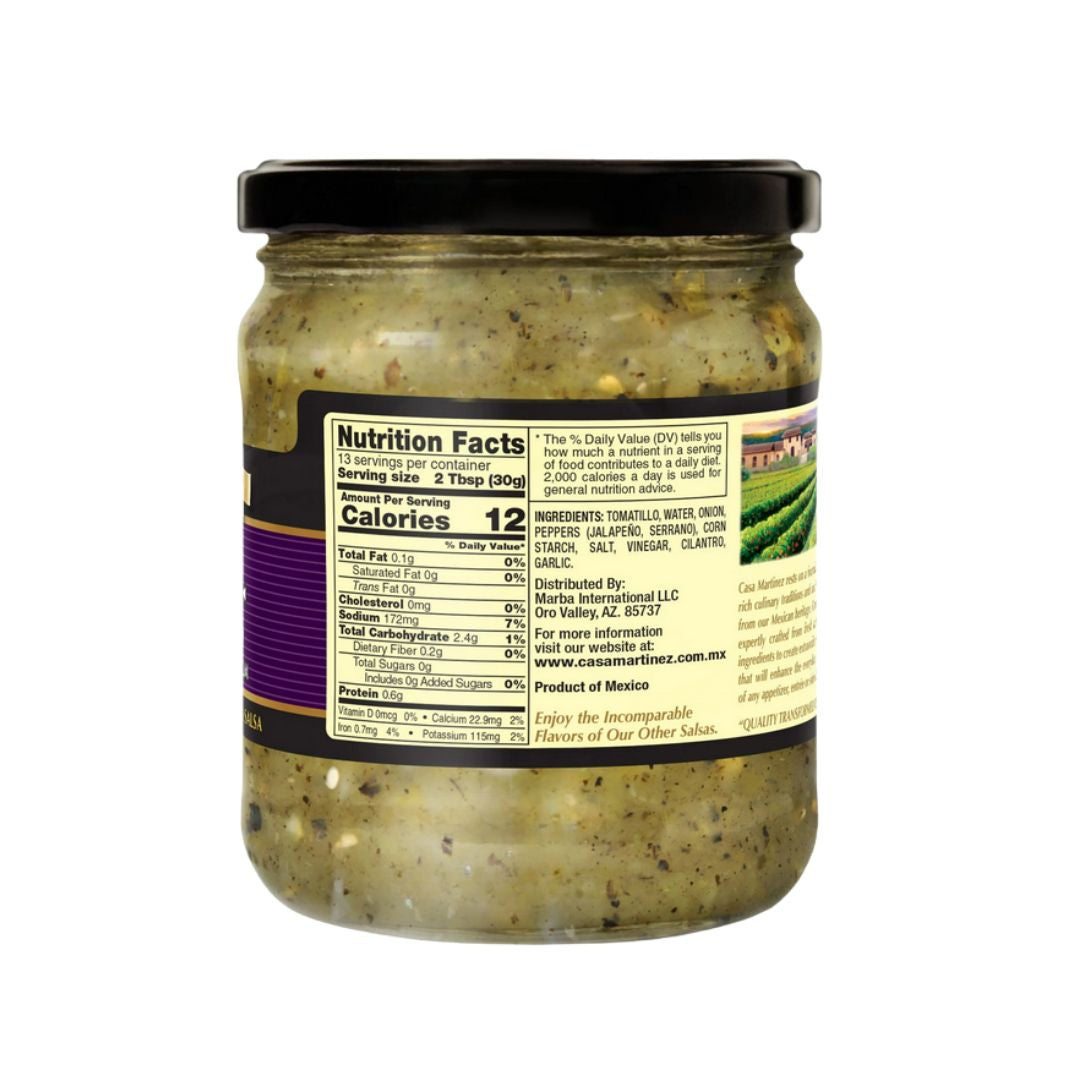 Casa Martinez Gourmet Salsa Verde Tatemada – Medium Mexican Roasted Green Salsa 16 oz