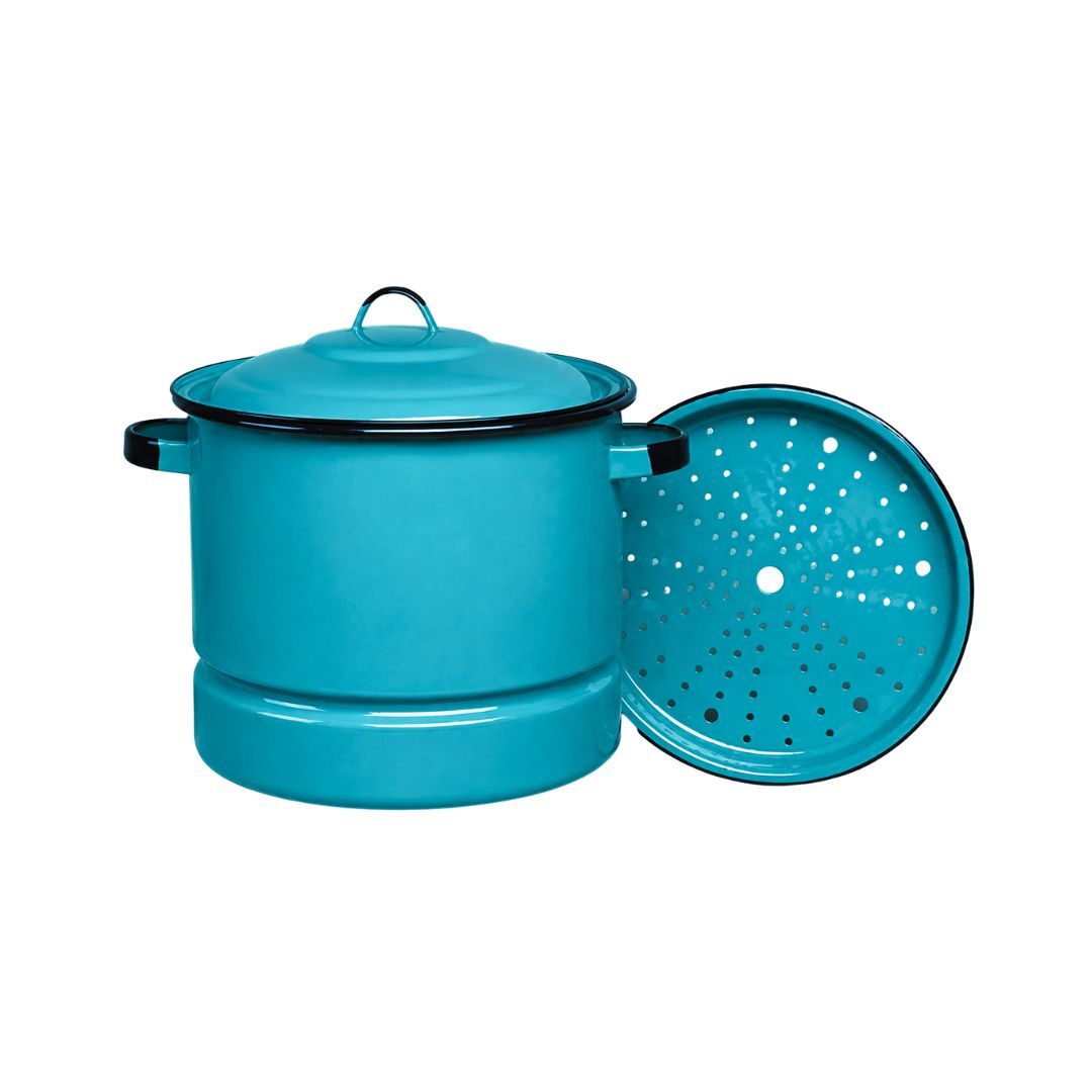 Cinsa Turquoise Blue 15-Quart Enamel Tamale Steamer with Lid and Trivet