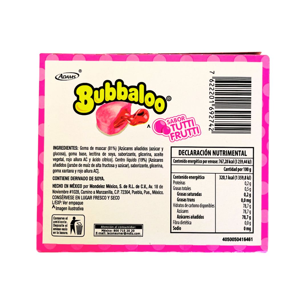 Chicle Adams Bubbaloo Tutti Frutti – Goma Rellena 47 Unidades