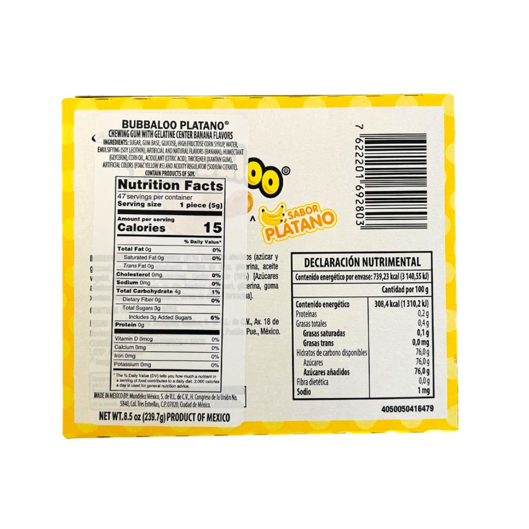Chicle de burbuja de plátano Bubbaloo de Adams – Chicle relleno de plátano, 47 unidades