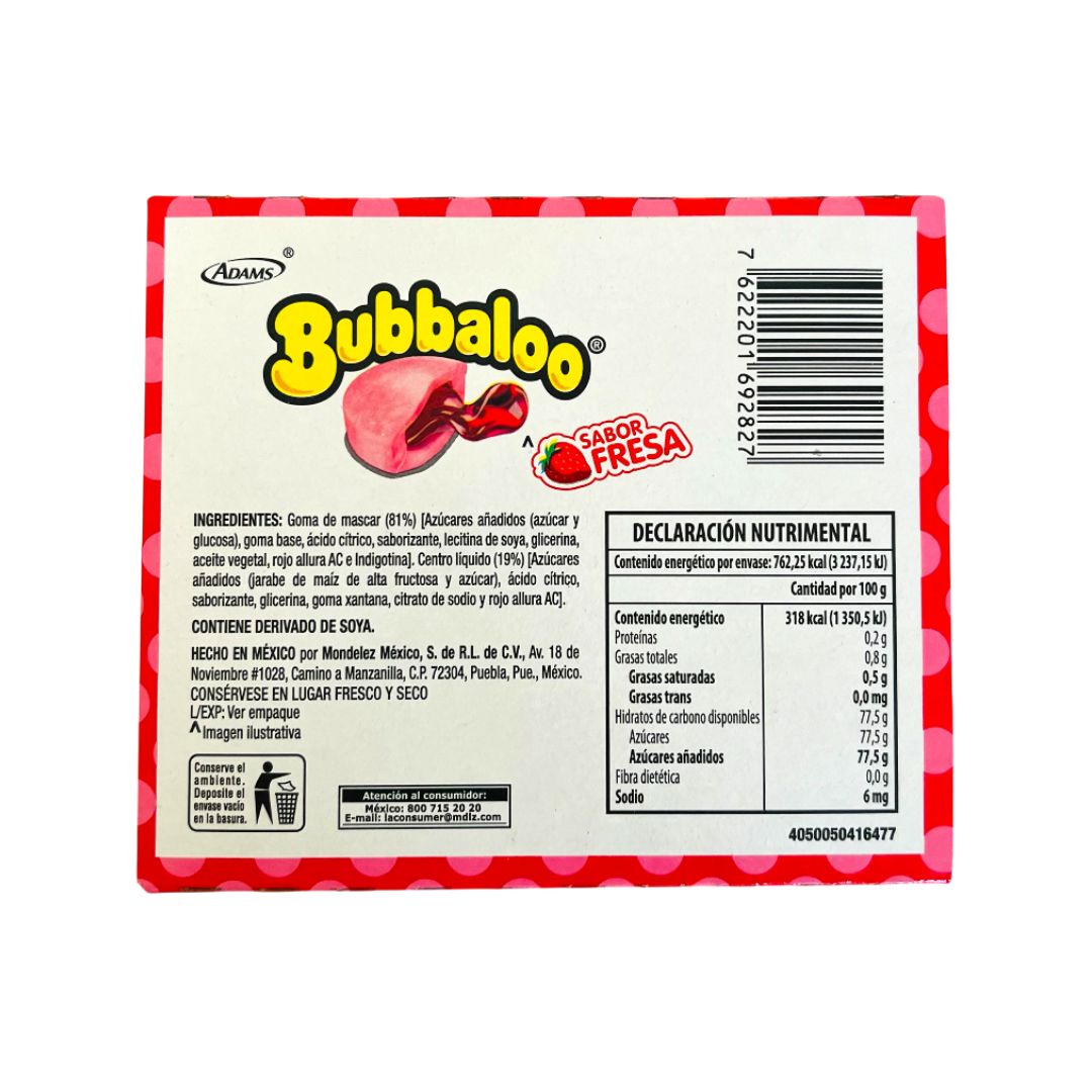 Adams Bubbaloo Bubble Gum Strawberry (FRESA) - 47 ct