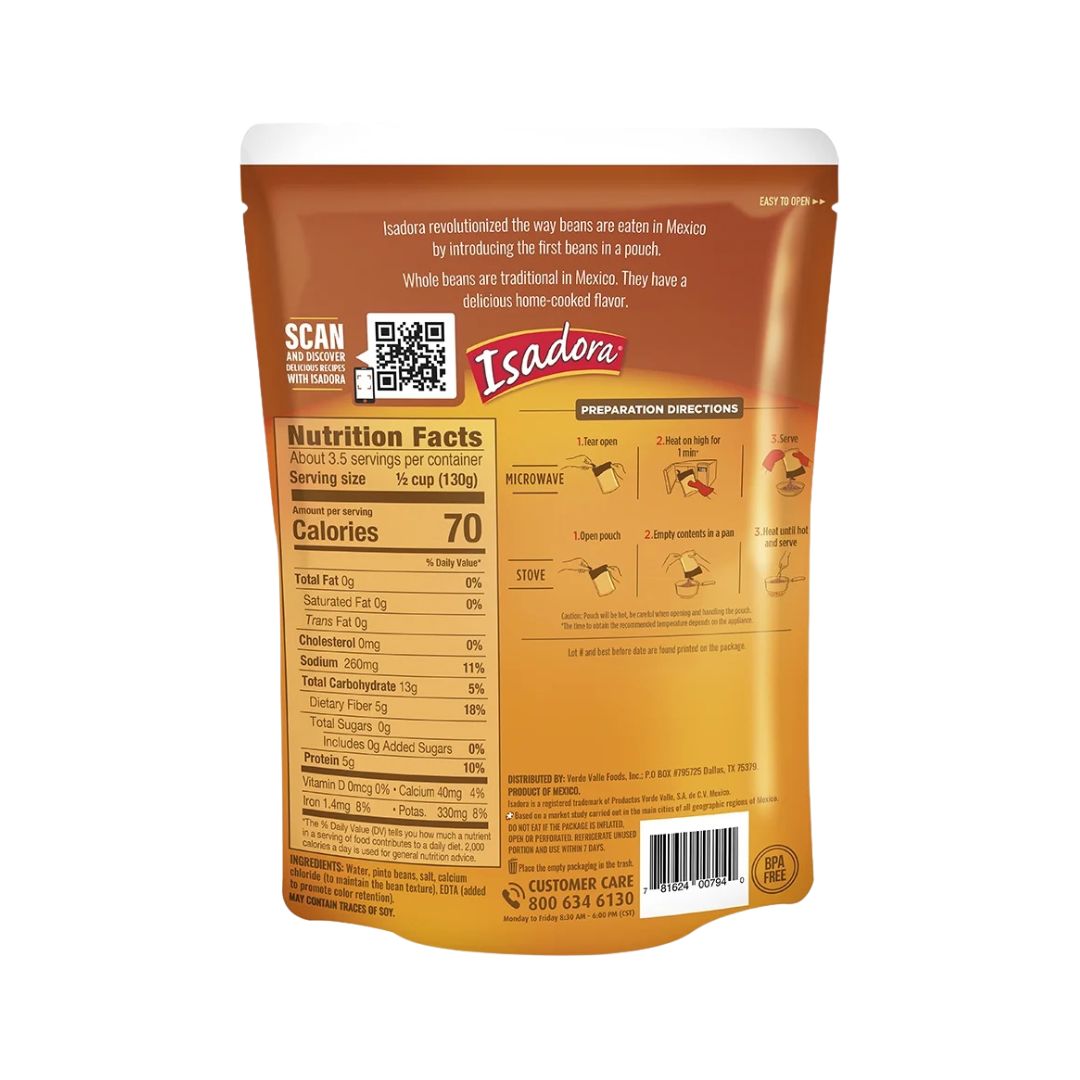 ISADORA Whole Pinto Beans Pouch - 16 oz - MexGrocer.com