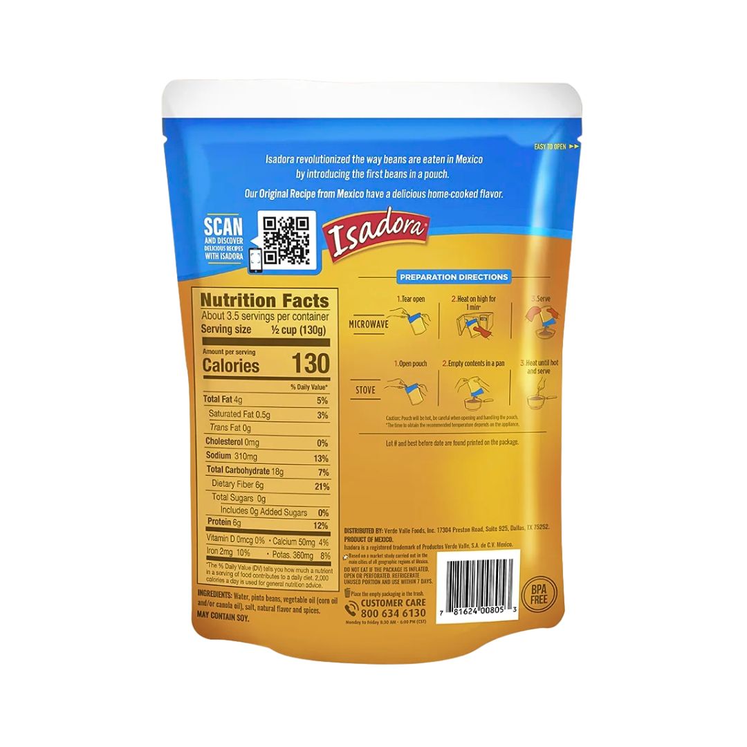 ISADORA Refried Beans Pouch Original - 15.2 oz - MexGrocer.com