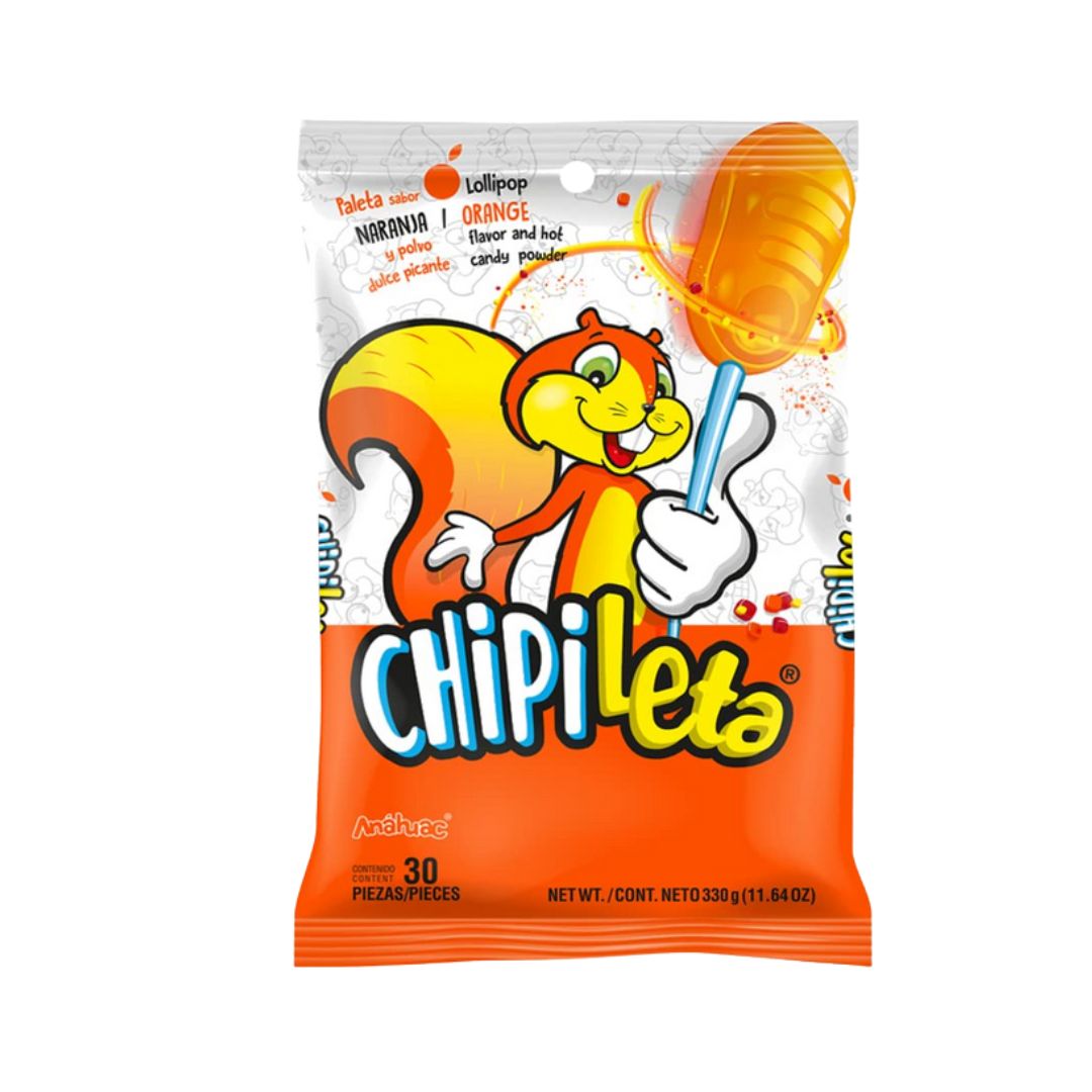 Chipileta Naranja Paleta con Chile en Polvo – Dulce Mexicano 30 piezas (11.64 oz) – Anahuac