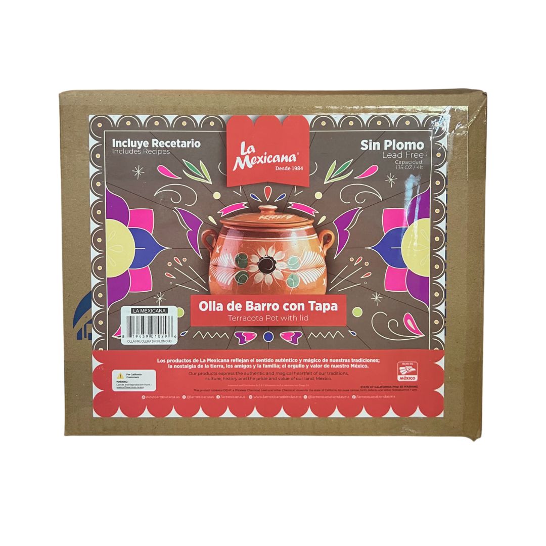Olla de Barro Frijolera sin Plomo / Lead Free Clay Bean Pot with lid Large - 6 qt