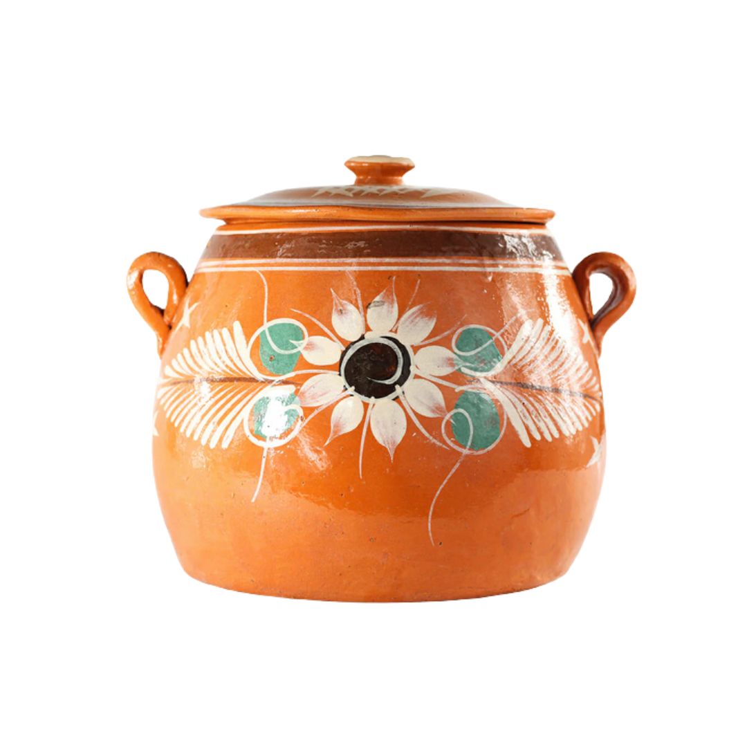 Olla de Barro Frijolera sin Plomo / Lead Free Clay Bean Pot with lid Large - 6 qt