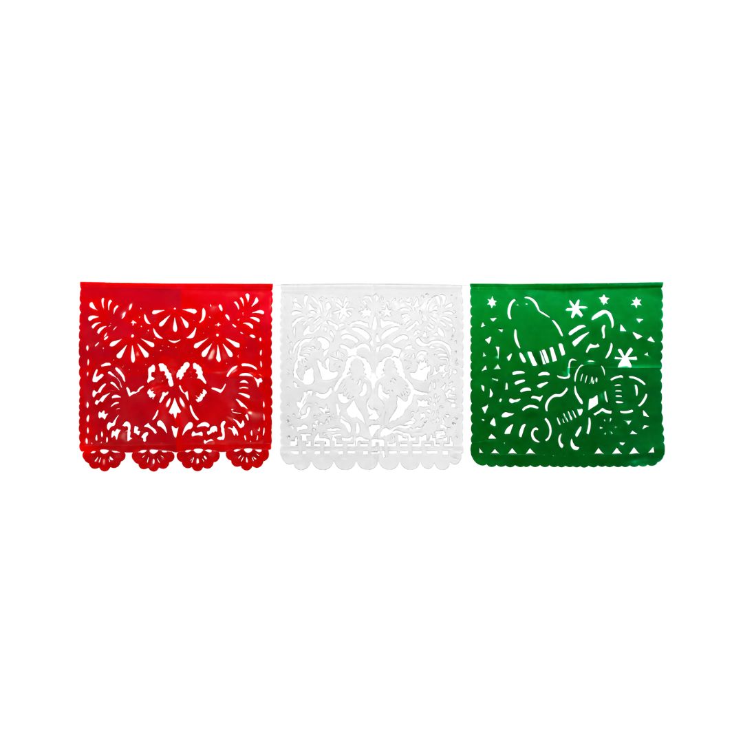 La Mexicana Tri-Color Plastic Papel Picado Fiesta Banner – 10 Sheets, 19 ft