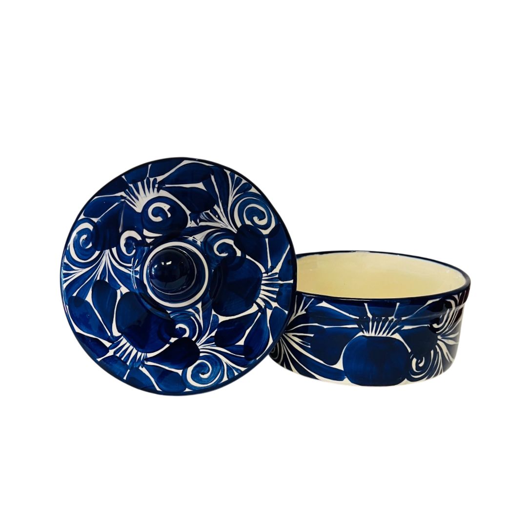 Tortillero de Talavera Azul La Mexicana de Guanajuato – Calentador de Tortillas de Cerámica 20 cm x 9 cm