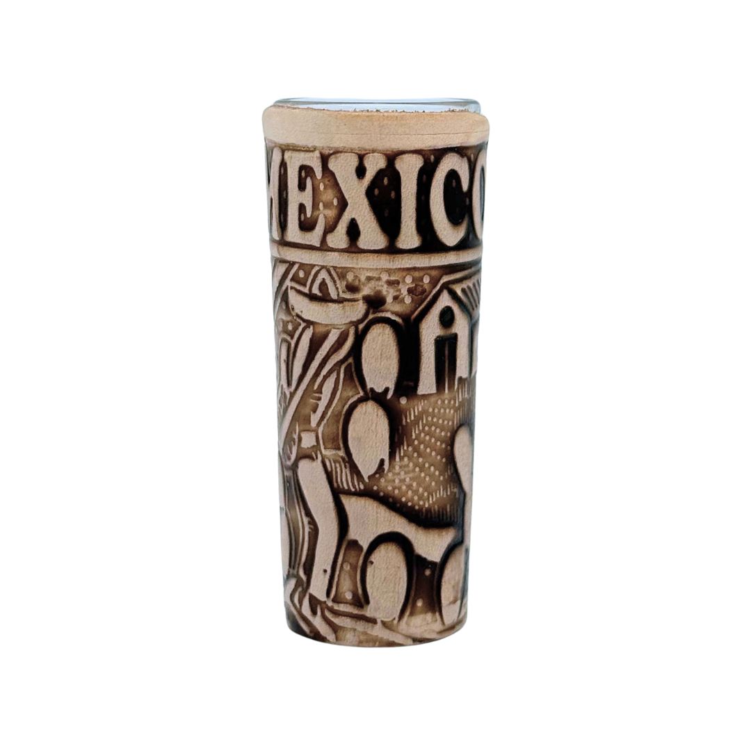 La Mexicana Leather Tequila Shot Glasses 2 oz - 1 unit - MexGrocer.com