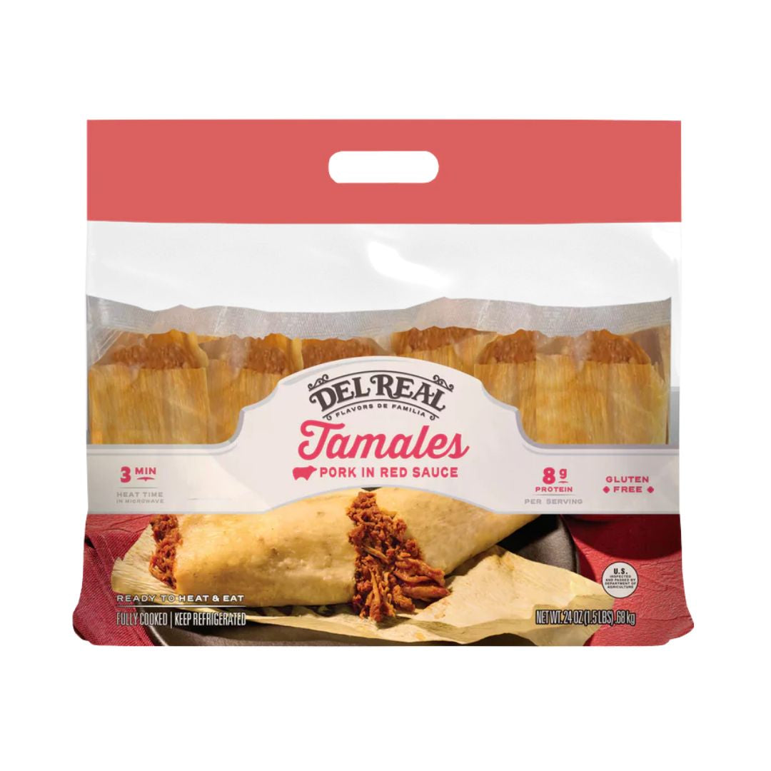 Pork in Red Sauce Tamales by Del Real Foods - 12 ct - MexGrocer.com