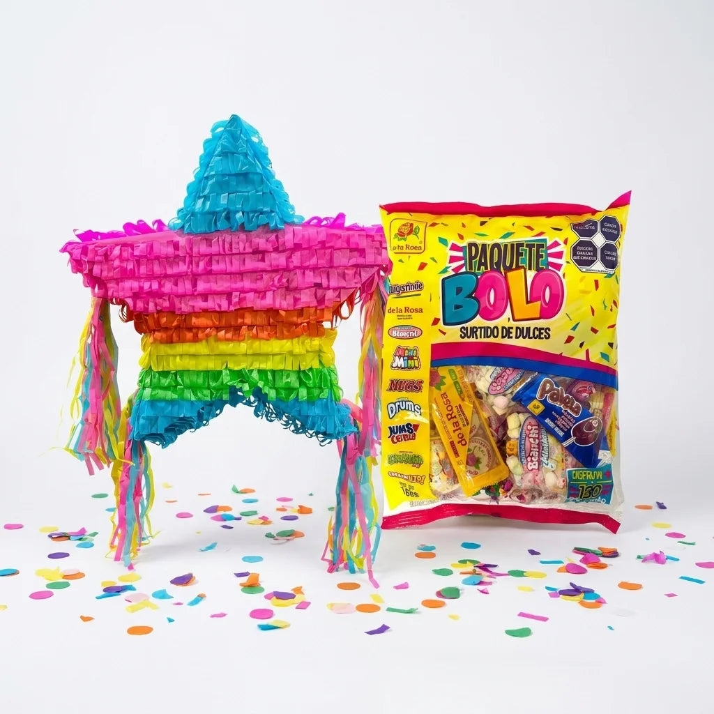 Piñata Party Pack – Rainbow Star Piñata & 3 lbs of Authentic Mexican Candy