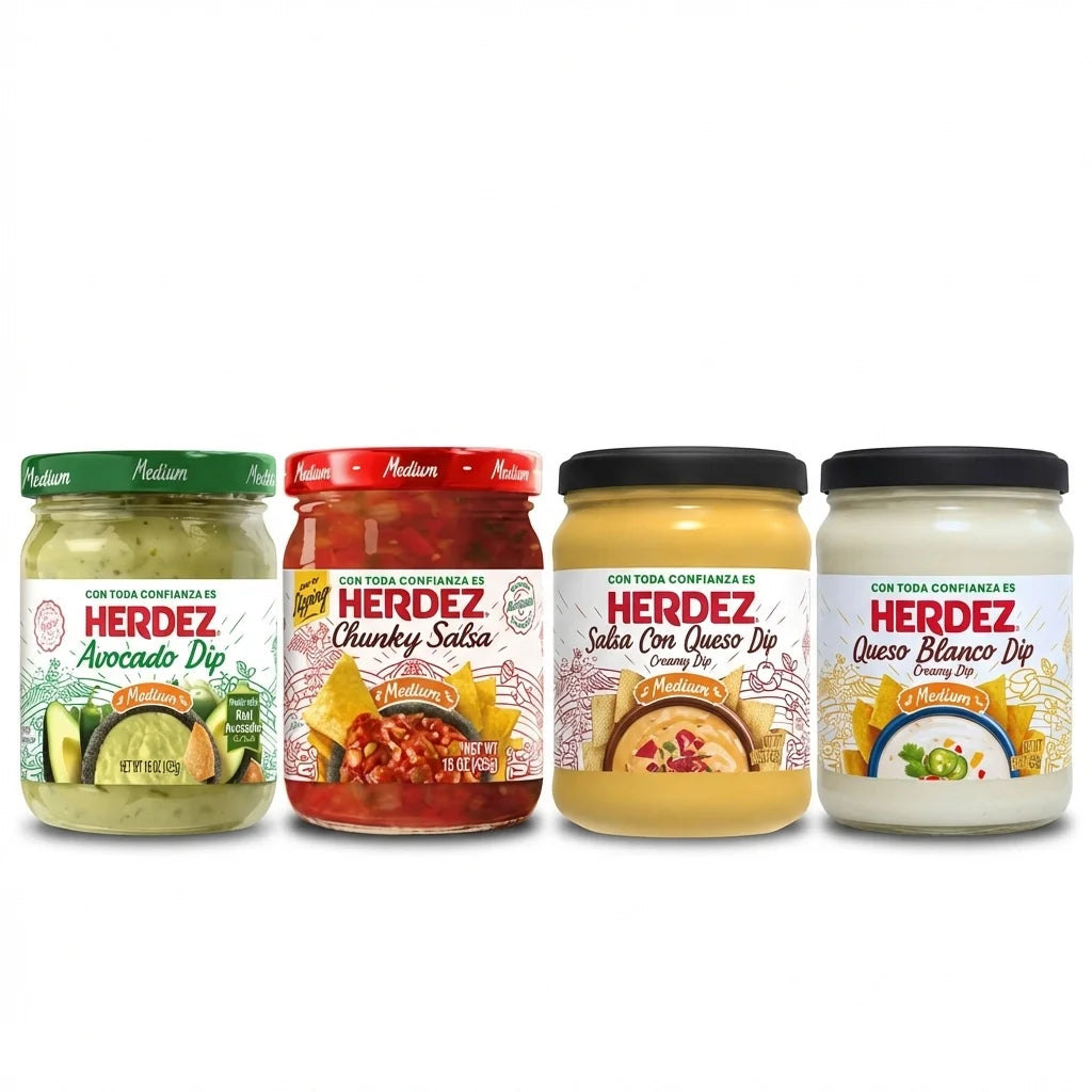Herdez Medium Salsa & Dip Variety Pack – 4 Jars (15 oz Each)