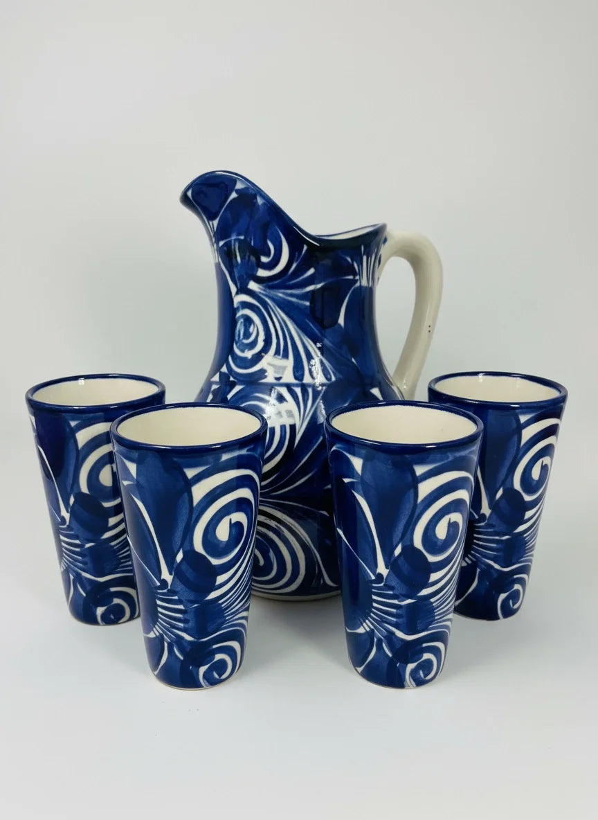 La Mexicana Talavera Pitcher with Tall Cups – 5 Items - MexGrocer.com