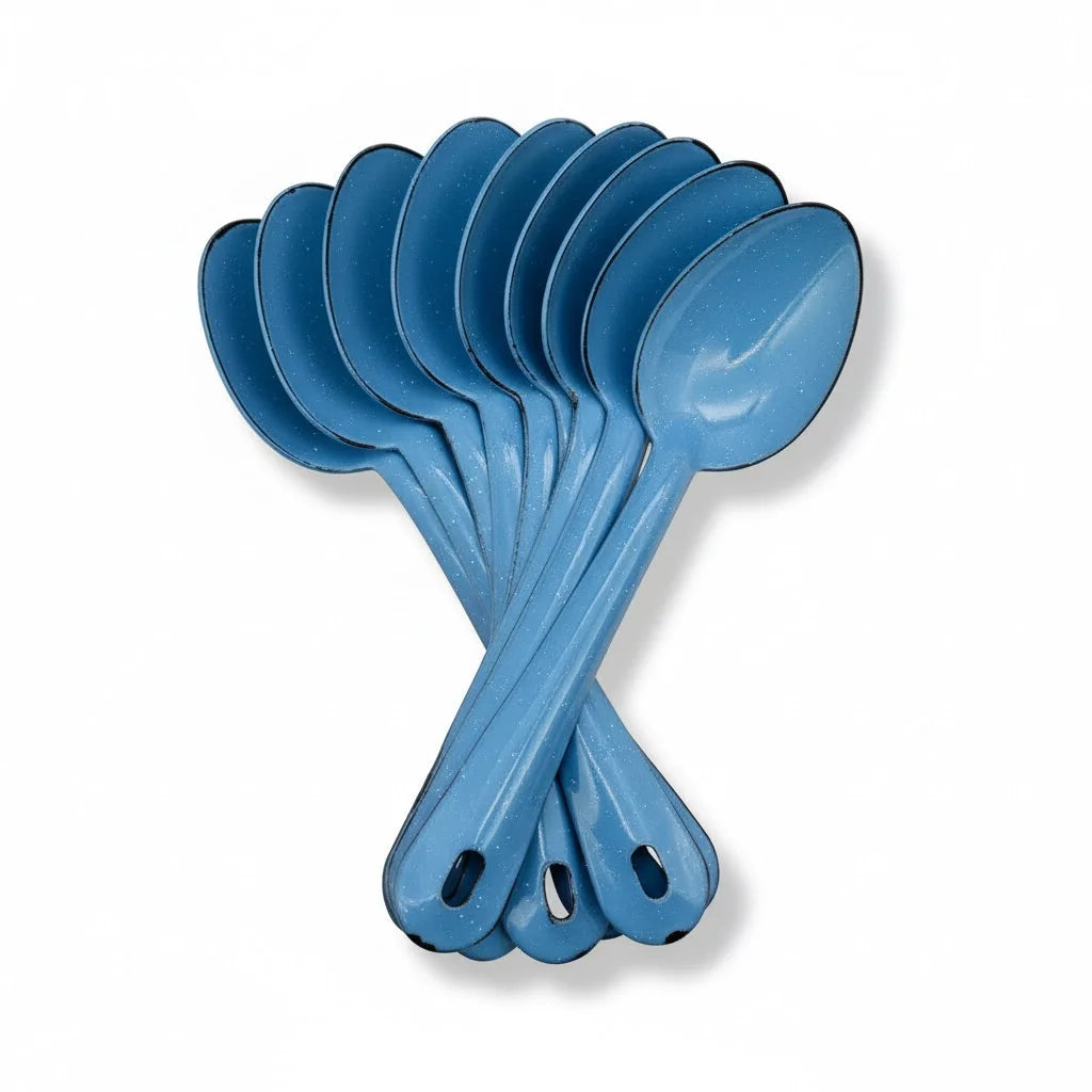 (12 PACK) Enamel Turquoise Blue Spoon - Cuchara Turqueza Azul de Peltre Chica - 8.25" - MexGrocer.com