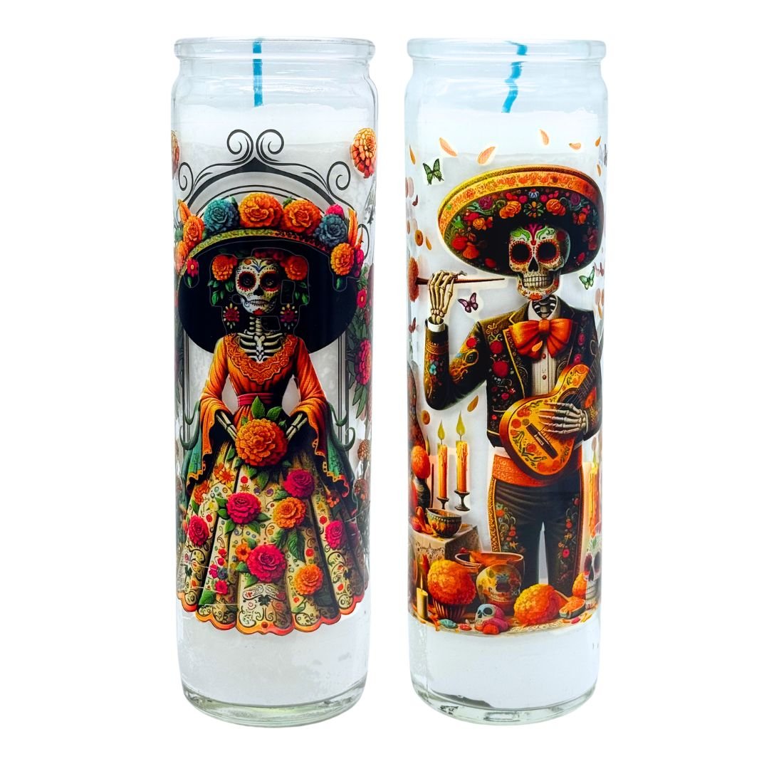 Dúo de Velas Catrina y Catrin – Día de Muertos – 8"
