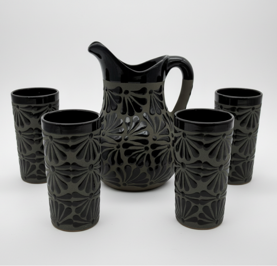Pitcher with Cups Mestizo by La Mexicana – Handcrafted Elegance from Mexico - MexGrocer.com