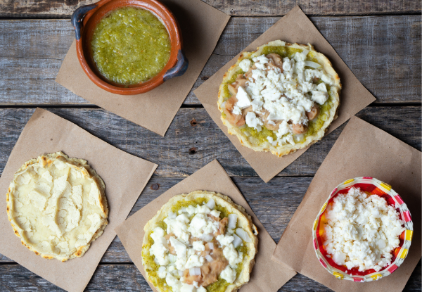 Crispy Sopes with Beans, Queso Fresco & Salsa Verde