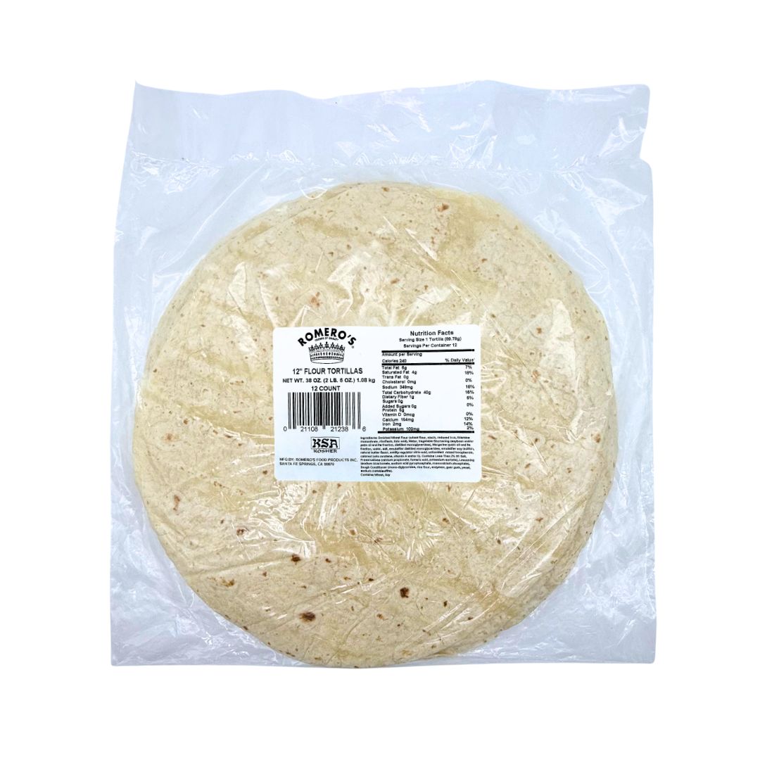Flour Tortillas 12" for Burritos, Quesadillas, Wraps by Romero's - 12 ct
