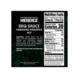 Herdez Habanero Pineapple Hot BBQ Sauce label with nutrition facts on a white background