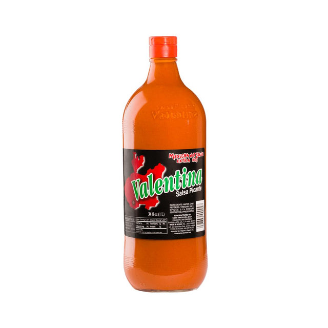 Bottle of Valentina hot sauce on a white background