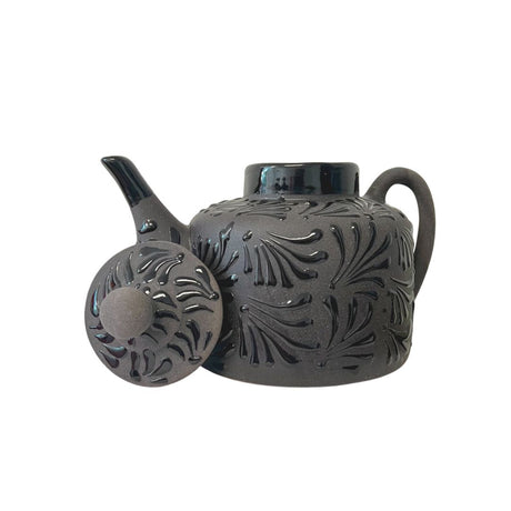 Mexican Clay Tetera Engobe with Lid 3 Liters – Floral Engobe Design Teapot