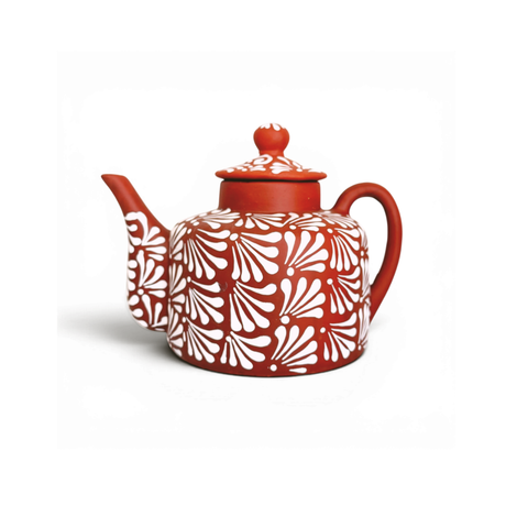 Mexican Clay Tetera Engobe with Lid 3 Liters – Floral Engobe Design Teapot