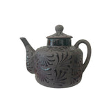 Tetera de arcilla mexicana engobada con tapa de 3 litros – Tetera con diseño floral engobado