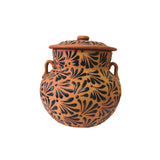 Mexican Clay Bean Pot with Lid 4 Liters – Olla de Barro Floral Engobe Design