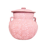 Mexican Clay Bean Pot with Lid 4 Liters – Olla de Barro Floral Engobe Design