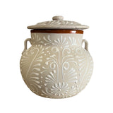 Mexican Clay Bean Pot with Lid 4 Liters – Olla de Barro Floral Engobe Design