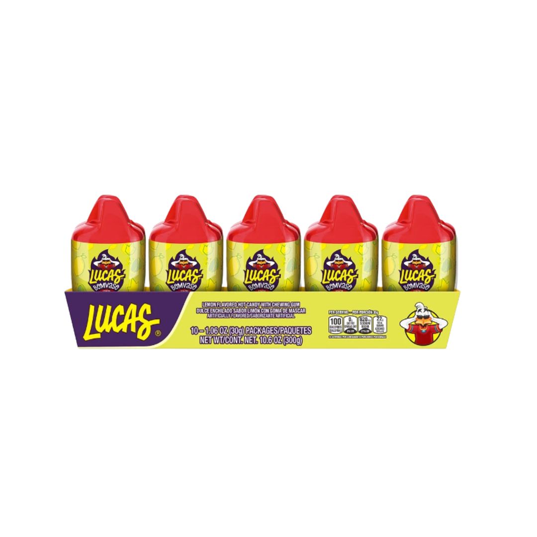 Lucas BomVaso Lemon Hot Candy with Chewing Gum – Mexican Candy 10 ct