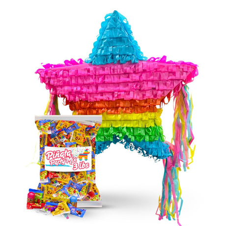Piñata Party Pack – Rainbow Star Piñata & 3 lbs of Authentic Mexican Candy