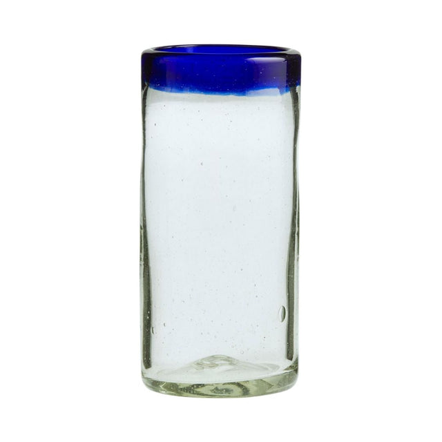 Hand Blown Glass "High Ball" with Blue Trim from Mexico - 1 unit