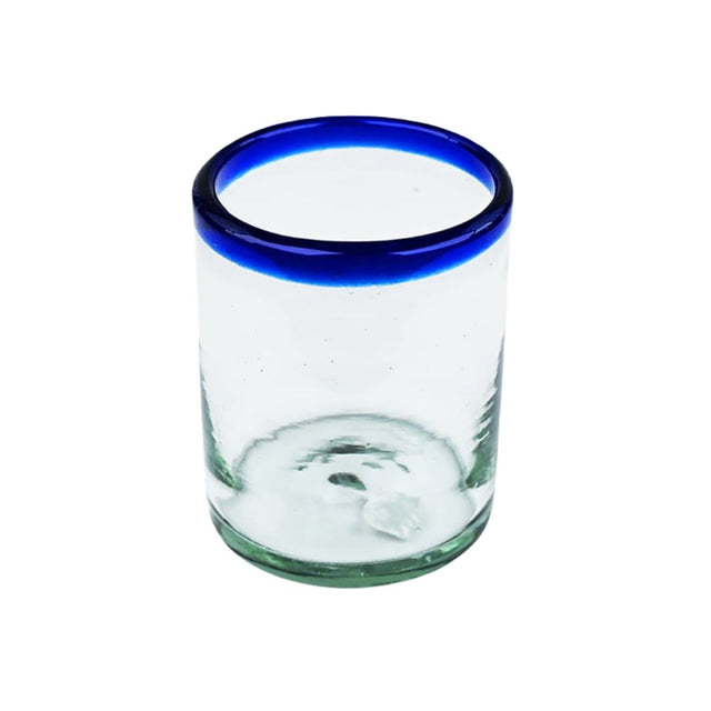 Hand Blown Glass with Blue Trim from Mexico - 1 unit
